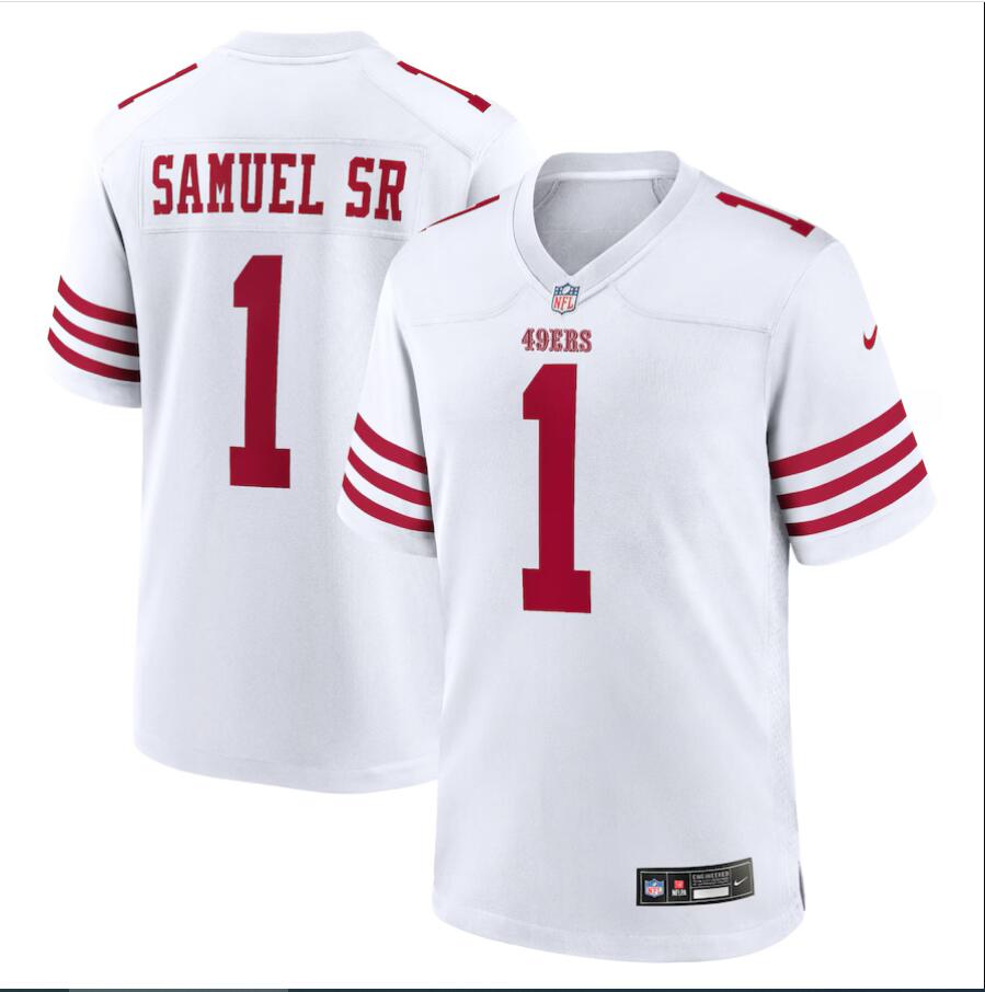 Women Nike San Francisco 49ers 1 Deebo Samuel Sr White Game NFL 2024 Jersey